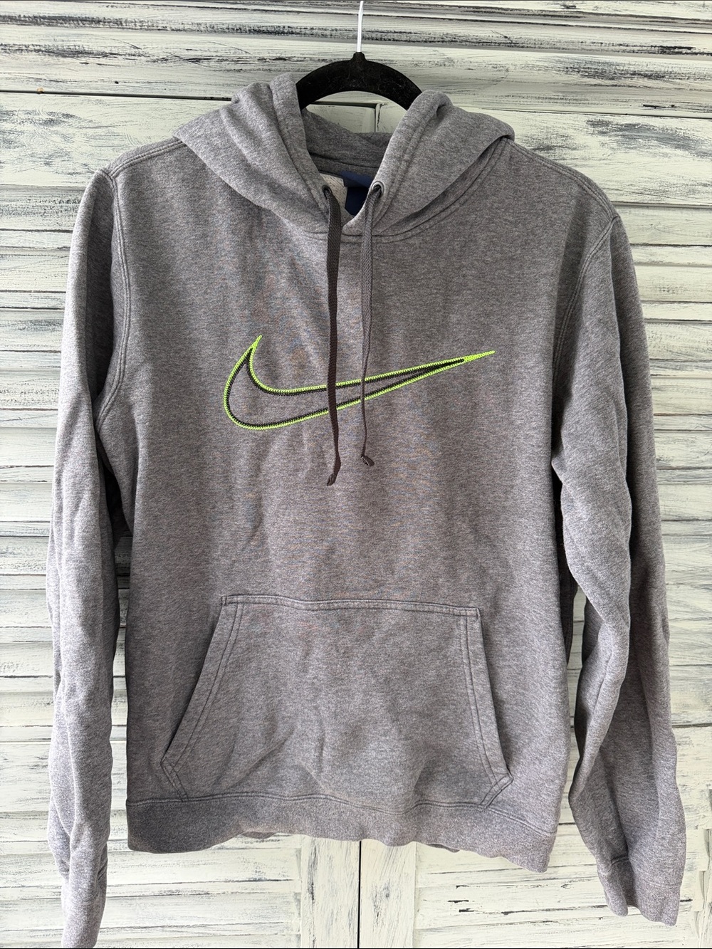 Nike Gray Hoodie with Neon Green Swoosh Size Small